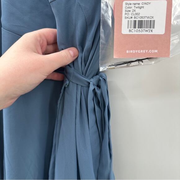 Birdy Grey Cindy Chiffon Wrap Maxi Bridesmaid Dress in Twilight Sz 2X NEW - Picture 5 of 9